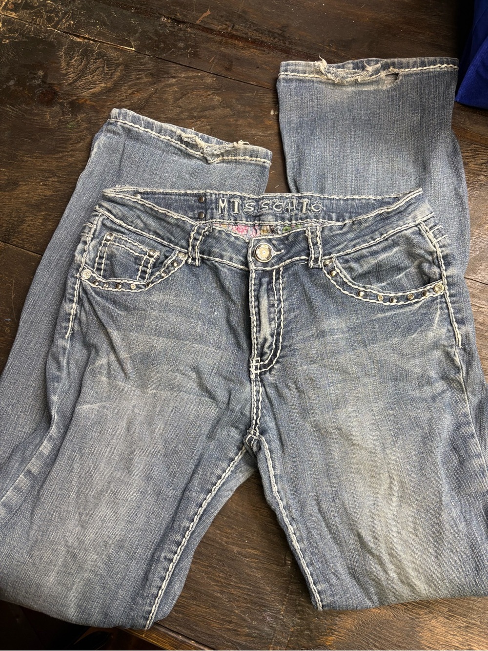 Miss Chic Jeans Light Blue Bootcut Jeans with Contrast Stitching